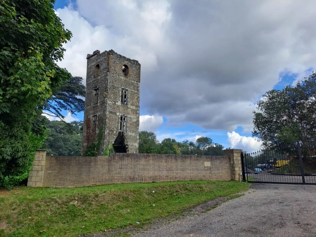 Crumbling stone tower along the Merstham to Otford stretch of the North Downs Way