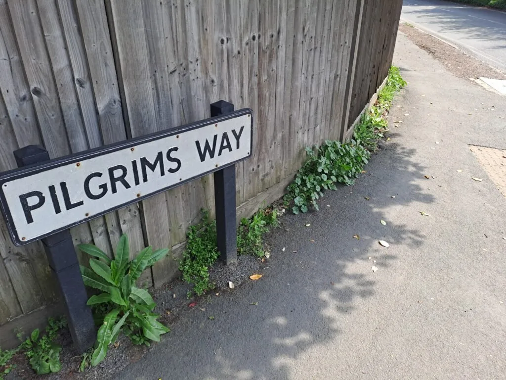 Pilgrims Way sign on the route from Guildford to Gomshall