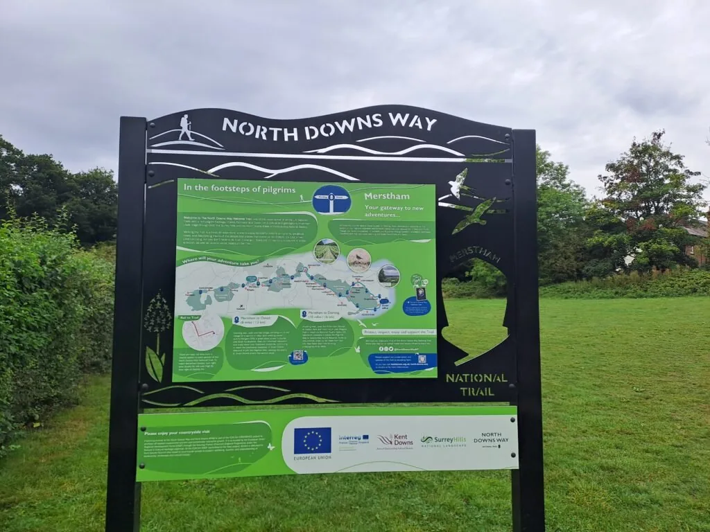 North Downs Way sign at the end of the Dorking to Merstham section