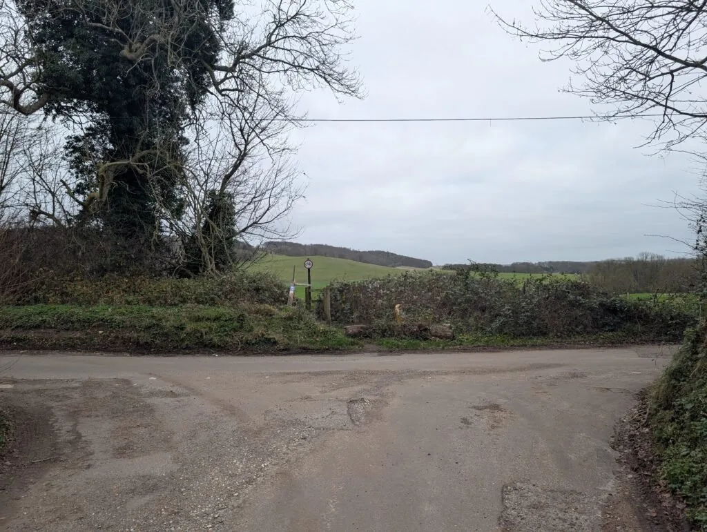 T-junction on Pilgrim's Way — keep heading straight