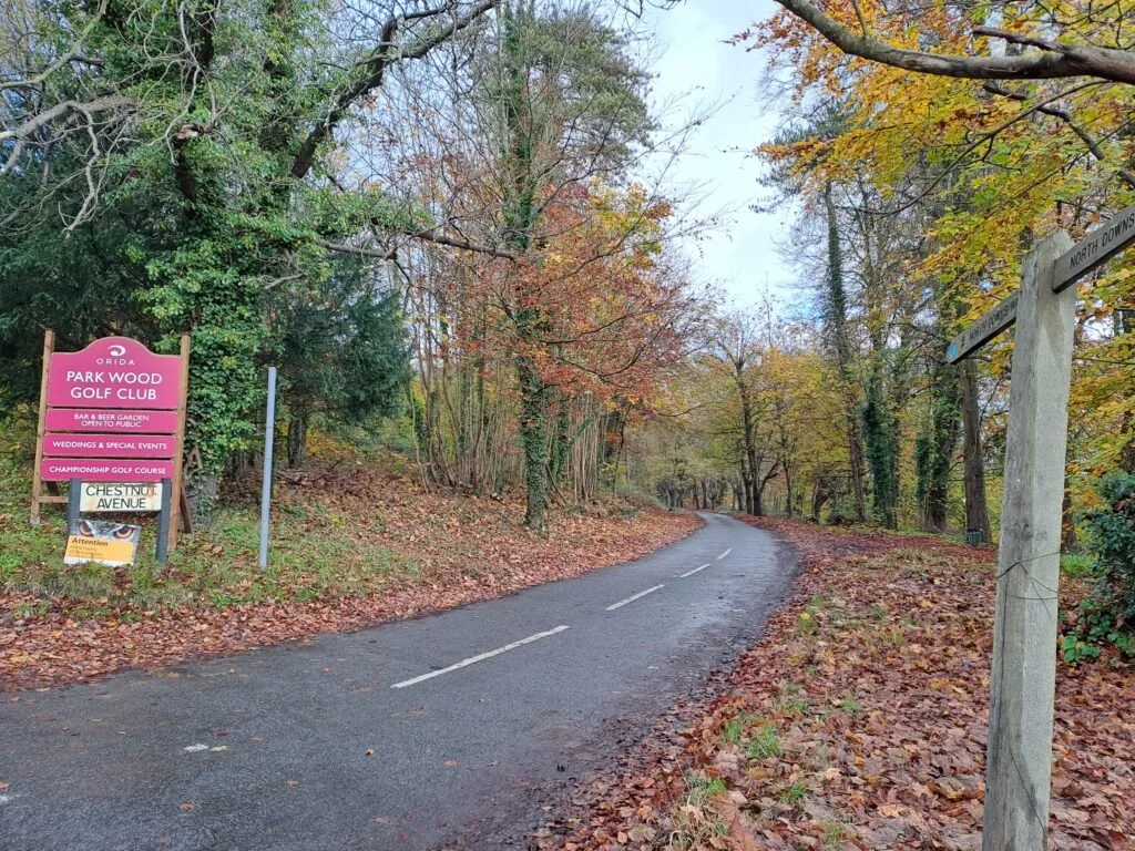 Parkwood Golf Club sign on the North Downs Way