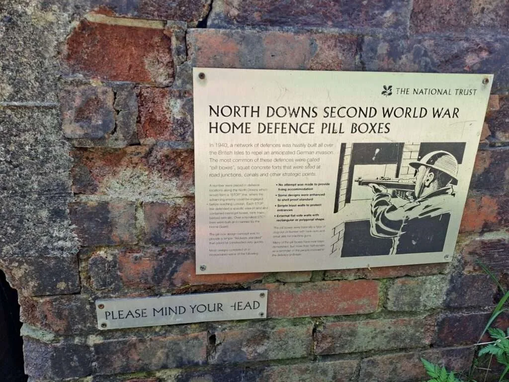 Pillbox sign on the North Downs Way between Gomshall and Dorking