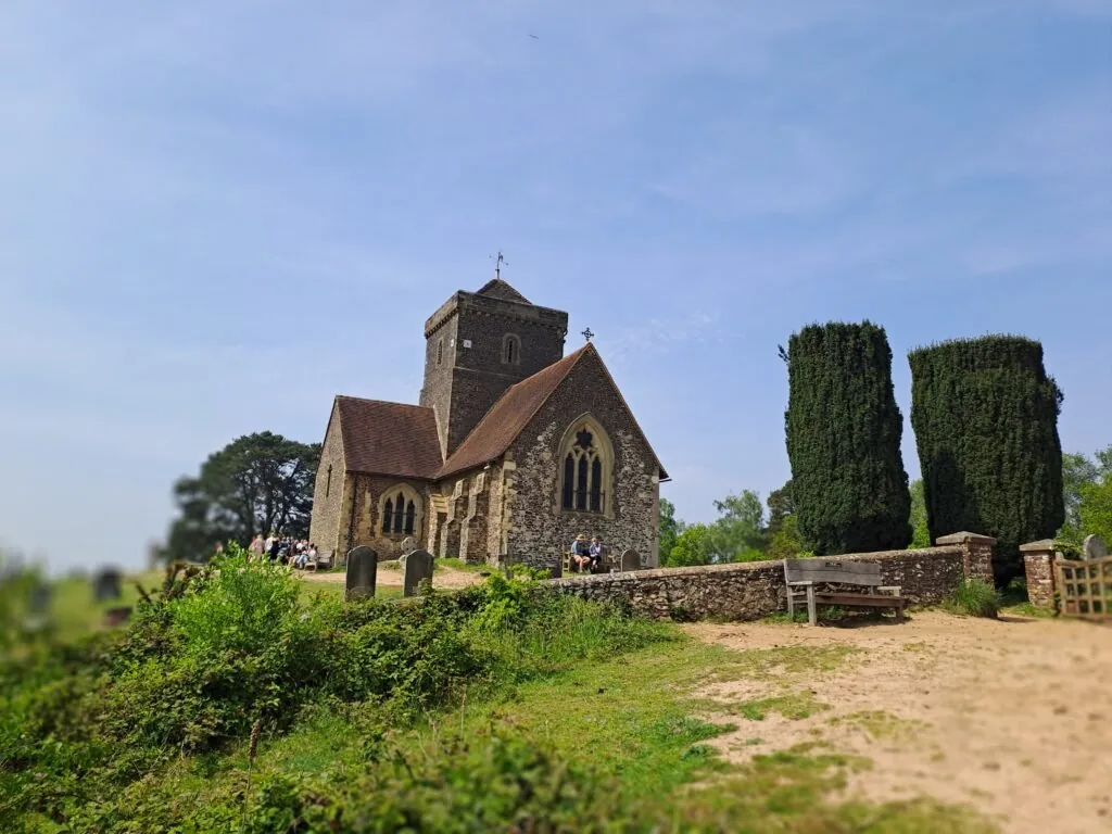 St Martha's Church from behind on the North Downs Way