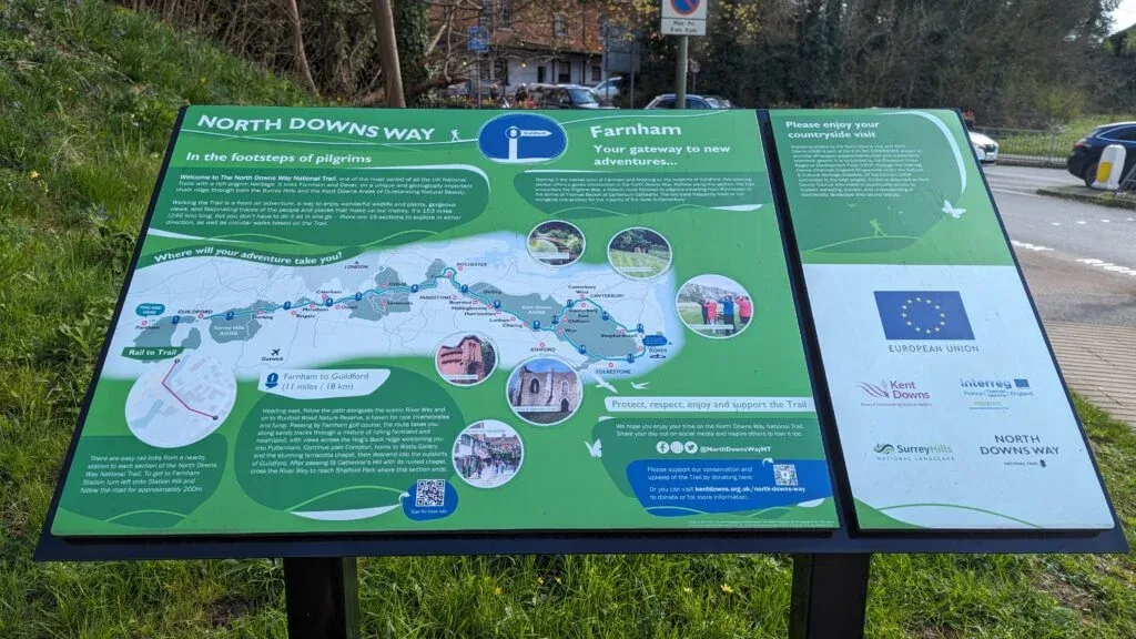 The North Downs Way route map at Farnham