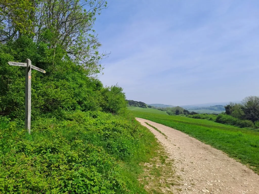 View of the approach to Box Hill on the North Downs Way trail