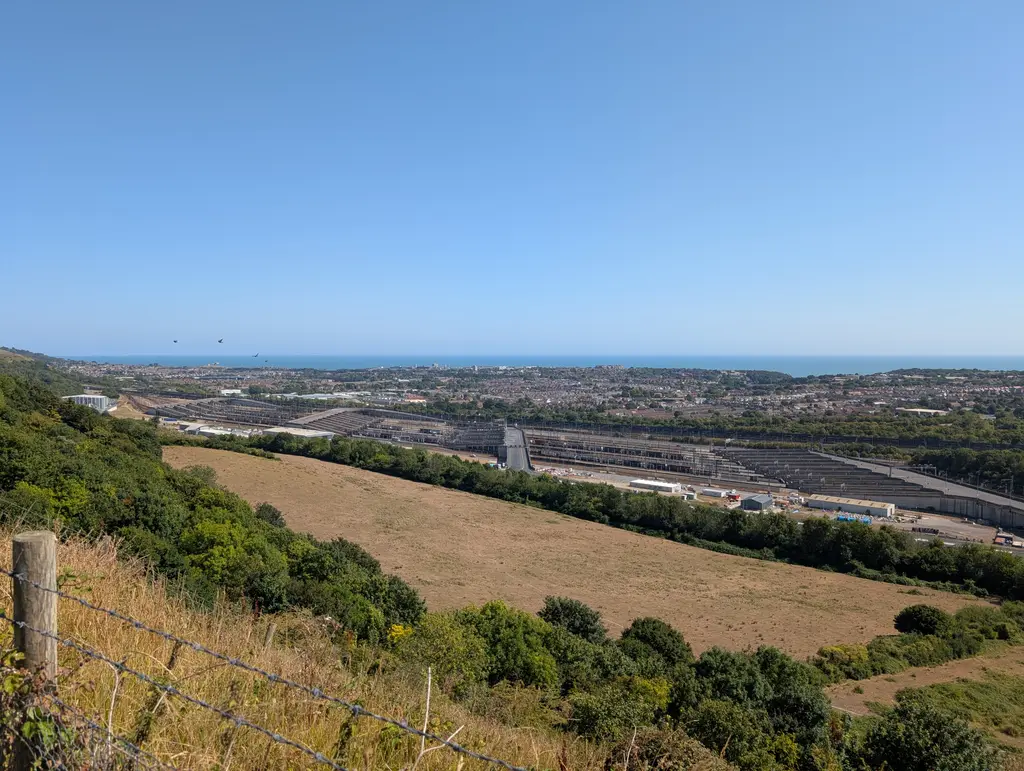 View into Folkestone opening up from the ridge