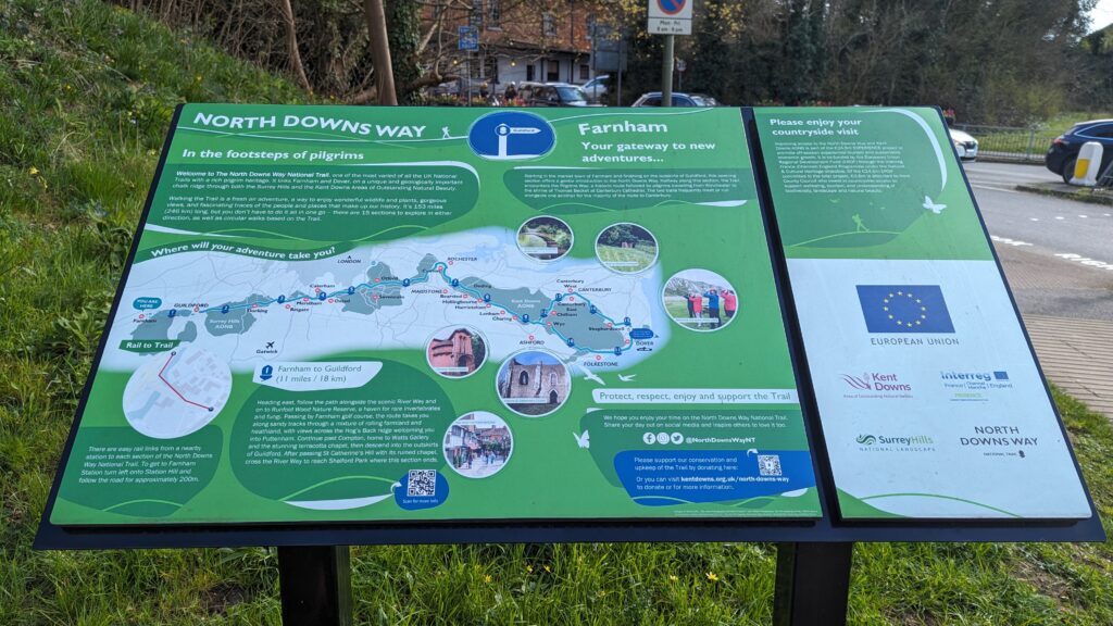 the north downs way walking from Farnham to Guildford entire route map