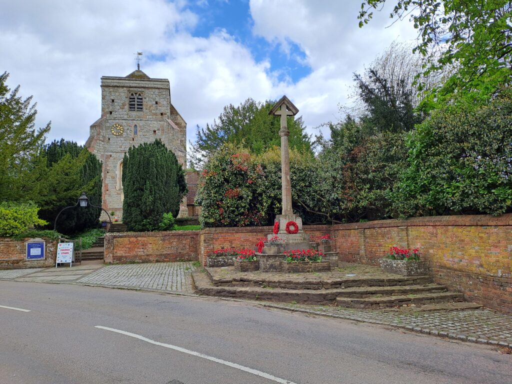 the north downs way walking from Farnham to Guildford church in Puttenham